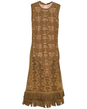 Etro Khaki Midi Dress Viscose - Natural