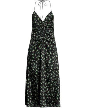 Sandro Ruched Floral-print Twill Midi Dress - Black