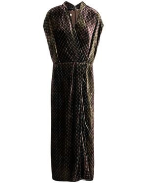 Dries Van Noten Military Midi Dress Viscose, Silk - Black
