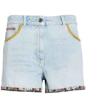 Valentino Garavani Denim Shorts Cotton, Calfskin, Polyester, Viscose - Blue