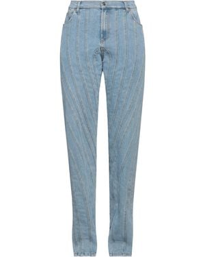 Mugler Tapered Denim Jeans With Leather Trim - Blue
