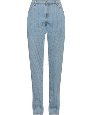 Mugler Tapered Denim Jeans With Leather Trim - Blue