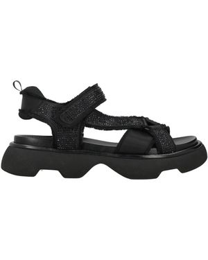 Jeannot Sandals Leather, Textile Fibers - Black