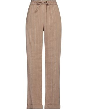 Twinset Camel Trousers Cotton, Linen, Polyamide, Polyester, Viscose - Natural