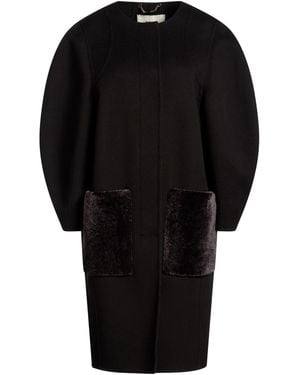 Fendi Coat Virgin Wool, Silk, Shearling - Black