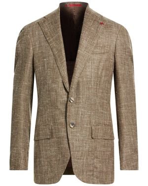 Isaia Military Blazer Wool, Silk, Linen, Polyamide - Brown