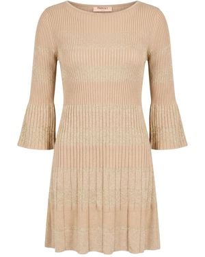 Twinset Mini Dress Cotton, Viscose, Polyamide, Metallic Polyester - Natural