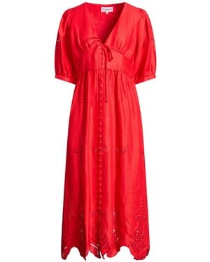 Evi Grintela Midi Dress Linen, Cotton - Red