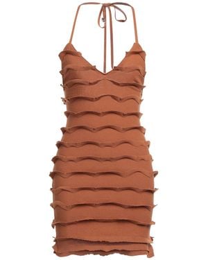 Blumarine Camel Mini Dress Viscose, Polyester - Brown