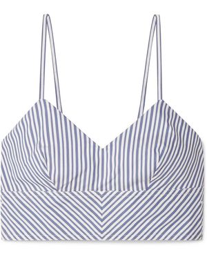 Deveaux New York Lea Cropped Striped Cotton-poplin Top - Blue