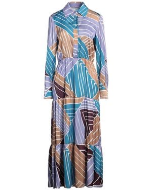 Biancoghiaccio Satin Printed Maxi Shirtdress - Blue