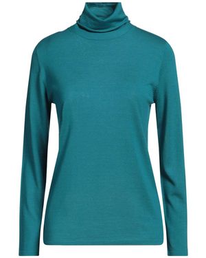 Kangra Deep Jade Turtleneck Silk, Cashmere - Blue