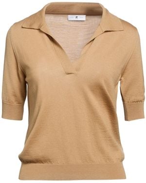 PT Torino Camel Polo Shirt Virgin Wool - Natural