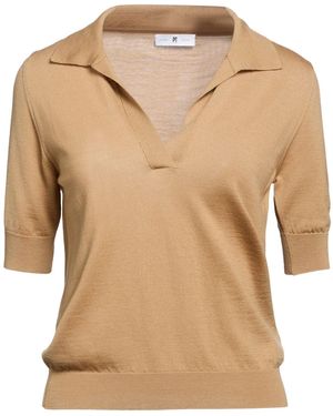 PT Torino Camel Polo Shirt Virgin Wool - Natural