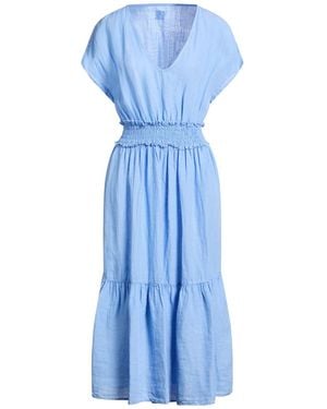 120% Lino Vestido Midi - Azul