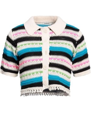 Sandro Cropped Striped Crocheted Cotton-blend Cardigan - Blue