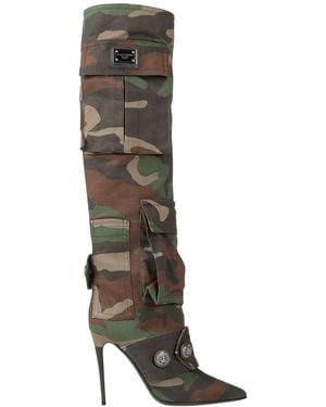 Dolce & Gabbana Military Boot Cotton, Calfskin, Elastane - Green