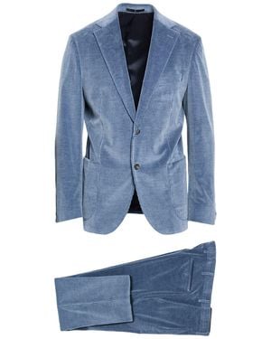 EDUARD DRESSLER Slate Suit Cotton, Virgin Wool, Elastane - Blue