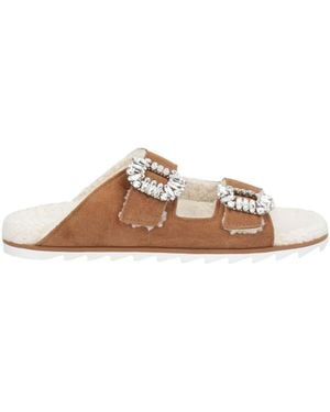 Roger Vivier Crystal-Embellished Suede Shearling-Lined Sandals - Brown