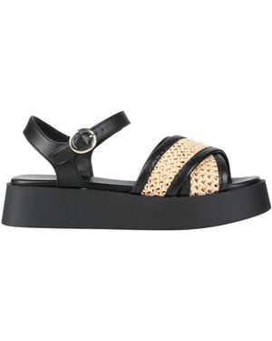 Frau Sandals Leather, Natural Raffia - Black