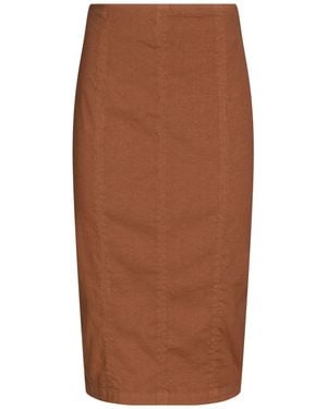 120% Lino Midi Skirt Linen, Cotton, Elastane - Brown