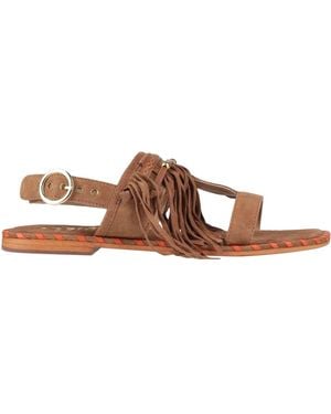Colors Of California Monoband Sandal With Fringes Sandals Leather - Brown
