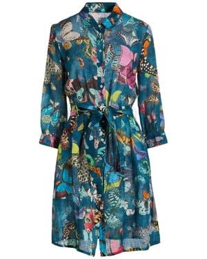120% Lino Slate Mini Dress Linen - Blue