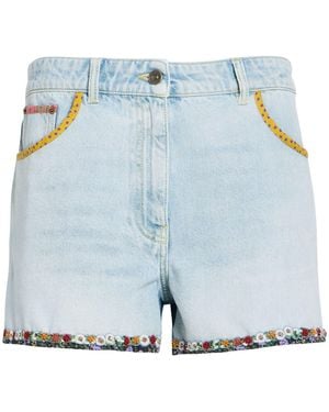 Valentino Garavani Denim Shorts Cotton, Calfskin, Polyester, Viscose - Blue