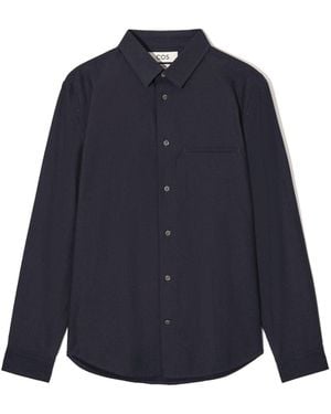 COS Regular Topstitched Cotton Shirt - Blue