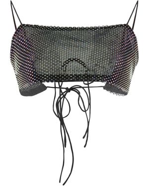 ROTATE BIRGER CHRISTENSEN Top Crop Lotte Con Cristalli - Nero