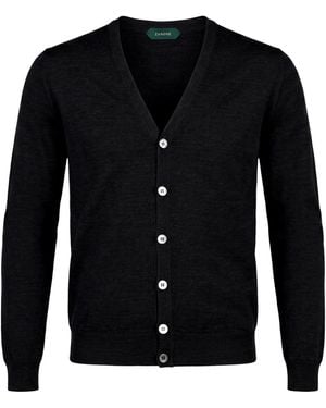 Incotex Charcoal Cardigan Virgin Wool, Polyamide - Black