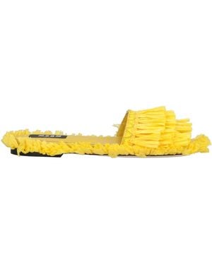 MSGM Sandals Synthetic Raffia, Leather, Textile Fibres - Yellow