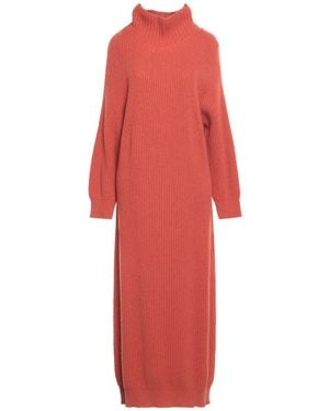 Antonelli Rust Midi Dress Virgin Wool, Silk, Cashmere - Red