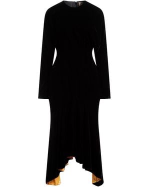 asymmetric polka dot dress Dark Blue Long Sleeve One Shoulder Satin High Low A-line Gown main image 1