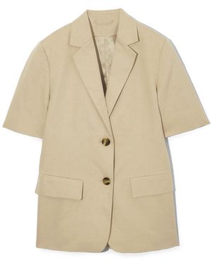 COS Short-sleeved Linen-blend Blazer - Natural