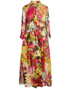 Sara Roka Fuchsia Midi Dress Silk - White