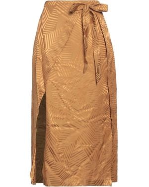 Manila Grace Camel Midi Skirt Viscose, Cotton - Natural