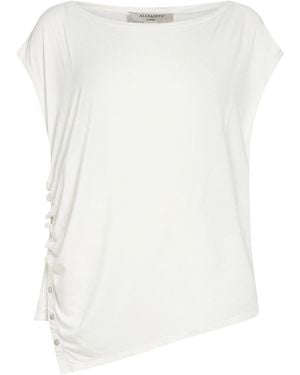 AllSaints Cream T-Shirt Modal, Elastane - White