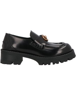 Versace Women Logo Leather Platform Loafers - Black