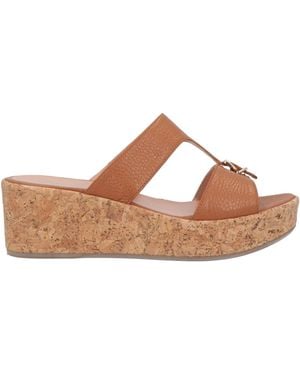 Pollini Pebbled Leather Wedge Clogs - Brown