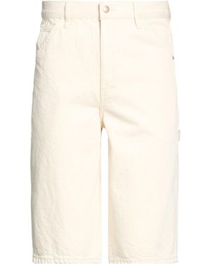 Solid Cream Denim Shorts Cotton - Natural