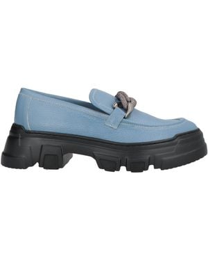 Pollini Embellished Pebbled-Leather Chunky Loafers - Blue