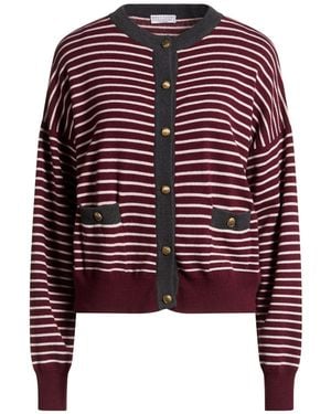Brunello Cucinelli Burgundy Cardigan Virgin Wool, Cashmere, Silk - Red
