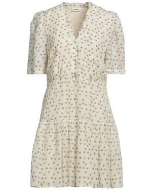 Sandro Gathered Printed Slub Woven Mini Dress - Natural