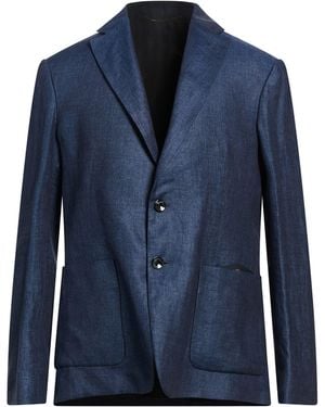 Agnona Blazer Linen, Calfskin, Lambskin, Metal - Blue