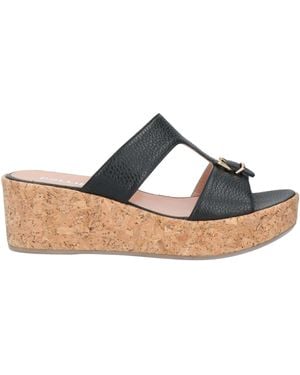 Pollini Pebbled Leather Wedge Mules - Blue