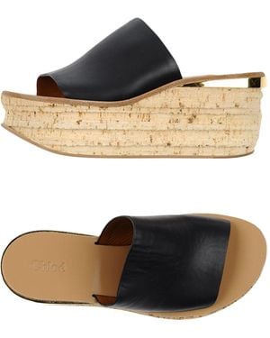 Chloé Leather Wedge Sandals - Black