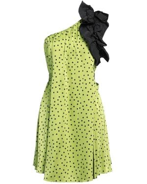 Pinko Polka-Dot Satin One-Shoulder Mini Dress - Green