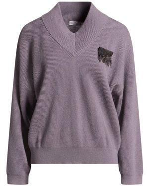 Brunello Cucinelli Jumper Cashmere, Ecobrass, Leather - Purple