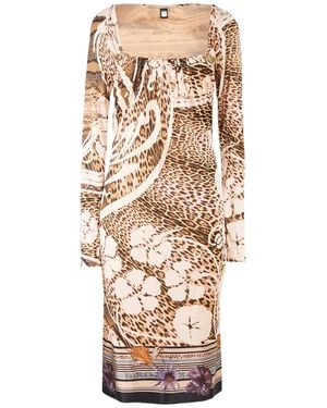 Roberto Cavalli Sand Midi Dress Viscose, Elastane - Natural